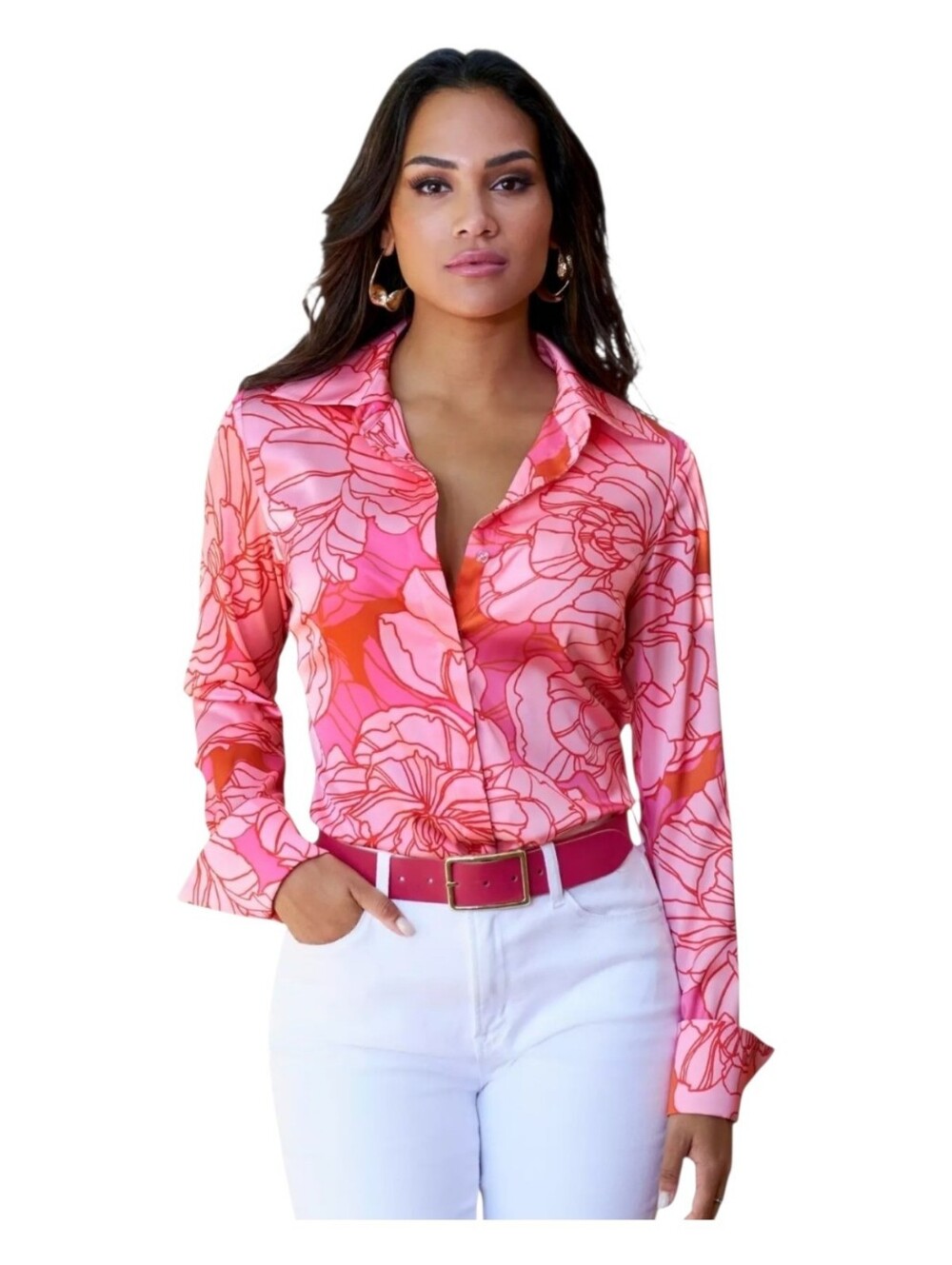 Boston Proper Sophia Blouse 12 Pink Floral Silk Charmeuse Button Up Top EUC